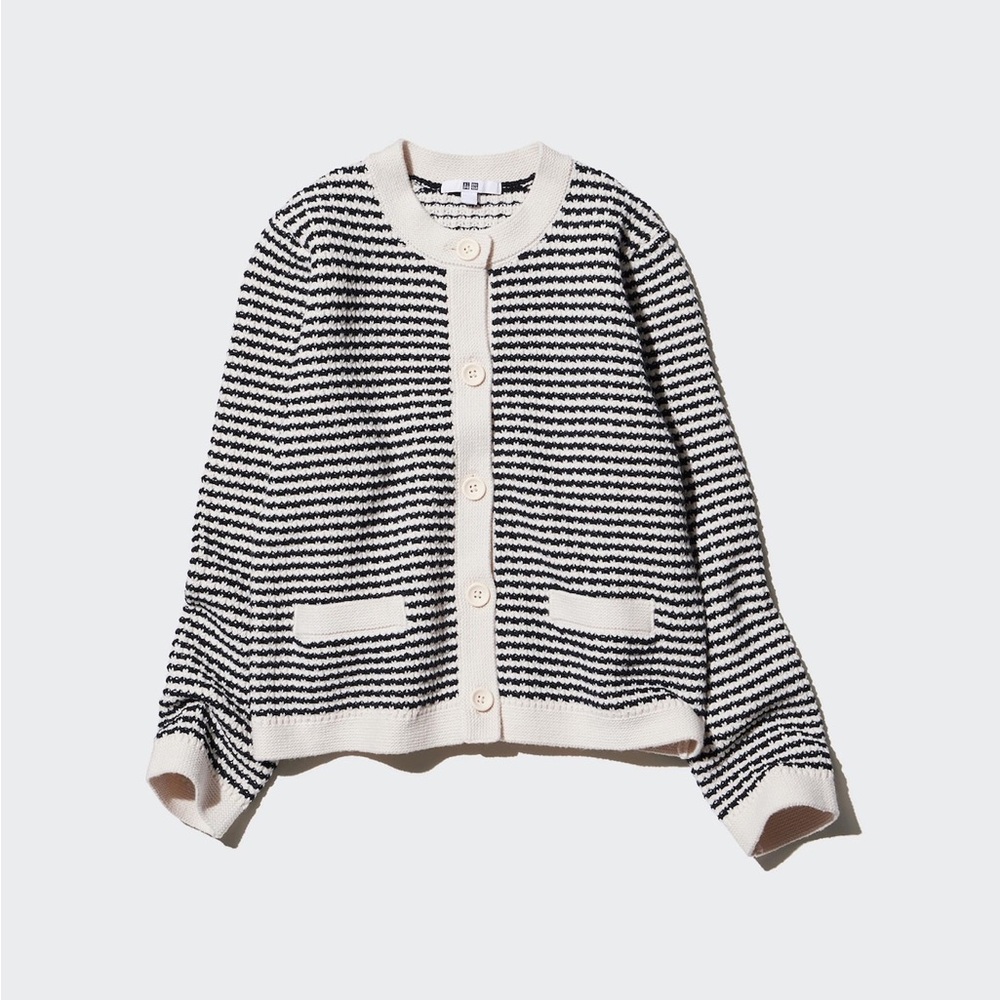 Uniqlo Black and White Striped Knitted Cardigan